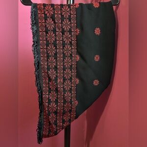 Palestinian tatreez red and black embroidered shawl